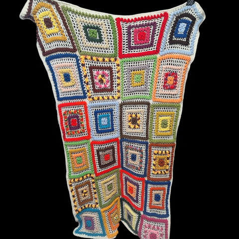 Handmade Crochet Granny Square Blanket Multicolor 60 X 38 Cozy Throw Couch Chair