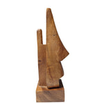 Hand Carved Wooden Abstract Face Sculpture Geometric Artisan Craft Natural Wood Decor Desk Office
