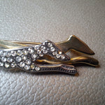 Rhinestone Greyhound Brooch Pin Whippet Jewelry Gold Silver Two Tone Vintage Costume