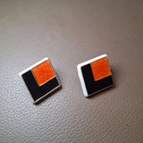 Square Retro Geometric Stud Earring Sparkling Orange Black Design 1 Inch Diamond