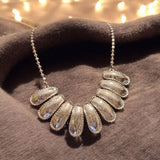 Statement Necklace Beaded Chain Embellished Oval Pendants Hammered Metal Costume