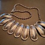 Statement Necklace Beaded Chain Embellished Oval Pendants Hammered Metal Costume