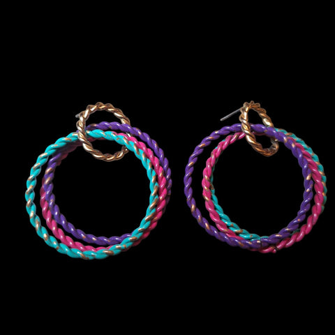 Vintage Multicolor Twisted Hoop Earrings With Gold Accents