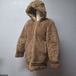 Stearns Native American Faux Fur Hooded Coat Tribal Trim Ring Zipper Alaska USA