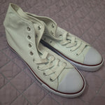 High Top Canvas Sneakers Womens 8 US White Red Lace Up Rubber Sole Casual Shoes