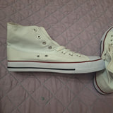 High Top Canvas Sneakers Womens 8 US White Red Lace Up Rubber Sole Casual Shoes