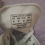 High Top Canvas Sneakers Womens 8 US White Red Lace Up Rubber Sole Casual Shoes