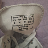 High Top Canvas Sneakers Womens 8 US White Red Lace Up Rubber Sole Casual Shoes
