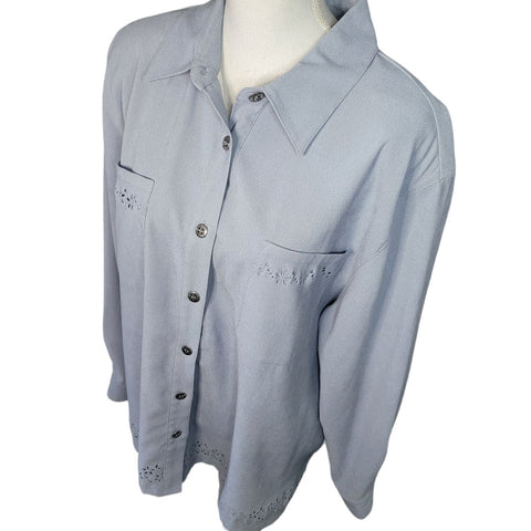 Alfred Dunner Button Down Blouse Blazer Blue Collared Shoulder Pads Womens 20W