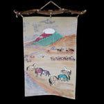 Western Painted Leather Hanging Artwork Carved Wood Horses Cowboy Camel Sheep Camp