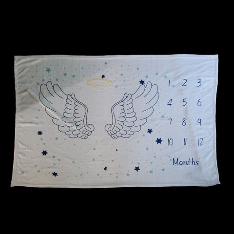 Baby Milestone Blanket Months Infant First Year Angel Wings Soft Star White Blue