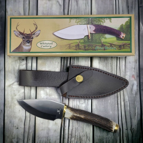Whitetail Cutlery Knife WT 060 Sheath Set Stainless Steel Stag Handle 8.5 Inch