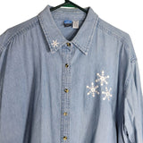 Port and Company Denim Shirt Embroidered Snowflakes Embellishment Womens Plus 1X
