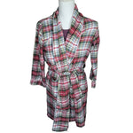 Lands End Flannel Robe Red Green Plaid Womens Medium 10 12 Warm Cozy