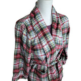 Lands End Flannel Robe Red Green Plaid Womens Medium 10 12 Warm Cozy