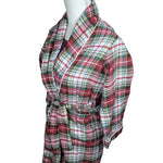 Lands End Flannel Robe Red Green Plaid Womens Medium 10 12 Warm Cozy