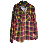Old Navy Flannel Lined Shacket Shirt Jacket Button Down Yellow Red Womens XL