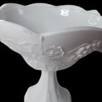 White Milk Glass Pedestal Grape Leaf Design Candy Dish Lid 10 Inch Tall Large