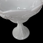 White Milk Glass Pedestal Grape Leaf Design Candy Dish Lid 10 Inch Tall Large