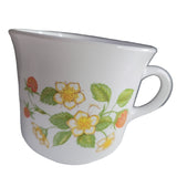 Corelle by Corning Teacup Saucer Strawberry Sundae Flower Set White Green Glass