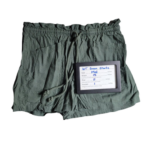 Universal Threads Green Linen Shorts High Waisted Womens Size Medium Adjustable