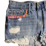 Hollister Embroidered Shorts Booty Colorful Blue Denim Jean Fringe Womens 7
