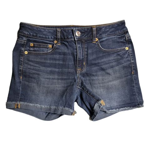 American Eagle Outfitters Boy Midi Shorts Womens Size 4 Raw Hem Dark Wash Jean