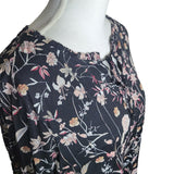 Style & Co Dress Blouse Black Floral Lightweight Tie Bell Sleeve Womens Large