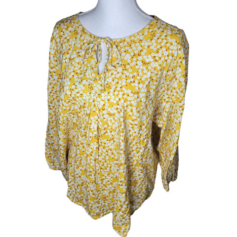 St Johns Bay Floral Blouse Peasant Yellow Orange Flowers Womens XL