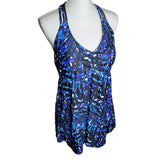 Tankini Swim Dress Racerback Blue Black Padded Womens Plus Size 16 Swimsuit Top