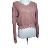 Moon & Madison Sweater Knit Cropped Cardigan Pink Blush Buttons Womens Medium