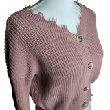 Moon & Madison Sweater Knit Cropped Cardigan Pink Blush Buttons Womens Medium