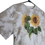 Sunflower Tie Dye Crop Shirt Summer Short Sleeve Raw Hem Brown Yellow Womens M