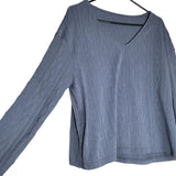 V Neck Textured Sweater Blue Womens XS Long Sleeve Lightweight