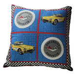 Chevrolet Corvette Car Throw Pillow Blue Red Yellow Classic Checkered Flag Boy