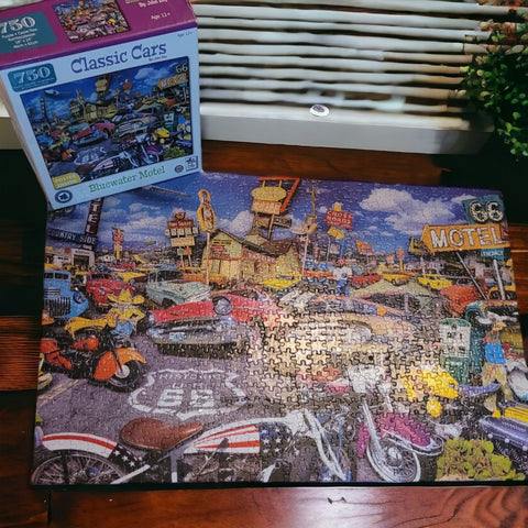 Classic Cars Bluewater Motel Jigsaw Puzzle Factory Route 66 John Roy 750 Pieces