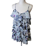 Candies Ruffle Tank Floral Chiffon Blue Purple Womens Large Spaghetti Strap