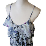 Candies Ruffle Tank Floral Chiffon Blue Purple Womens Large Spaghetti Strap