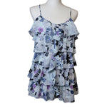 Candies Ruffle Tank Floral Chiffon Blue Purple Womens Large Spaghetti Strap