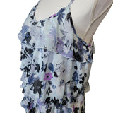 Candies Ruffle Tank Floral Chiffon Blue Purple Womens Large Spaghetti Strap