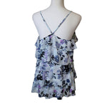 Candies Ruffle Tank Floral Chiffon Blue Purple Womens Large Spaghetti Strap