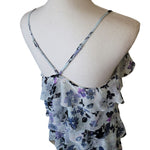 Candies Ruffle Tank Floral Chiffon Blue Purple Womens Large Spaghetti Strap