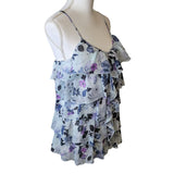 Candies Ruffle Tank Floral Chiffon Blue Purple Womens Large Spaghetti Strap