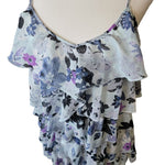 Candies Ruffle Tank Floral Chiffon Blue Purple Womens Large Spaghetti Strap