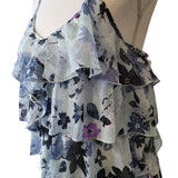 Candies Ruffle Tank Floral Chiffon Blue Purple Womens Large Spaghetti Strap