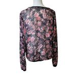 Maurices Sheer Zip Front Long Sleeve Cover Up Black Pink Floral Rose Women Large