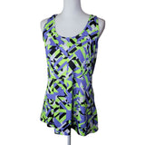 Fitness Tank Top Activewear Racerbavk Geometric Blue Green Womens XL Neon Run