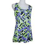 Fitness Tank Top Activewear Racerbavk Geometric Blue Green Womens XL Neon Run