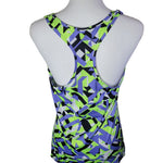 Fitness Tank Top Activewear Racerbavk Geometric Blue Green Womens XL Neon Run