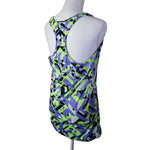 Fitness Tank Top Activewear Racerbavk Geometric Blue Green Womens XL Neon Run